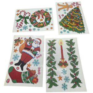 Christmas window stickers set of 3 sheets tree Santa wreath stocking candy READ